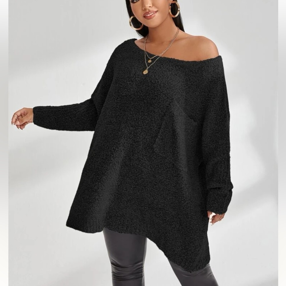 Shein Plus Patched Pocket Batwing Sleeve Fuzzy
Sweater - 0XL